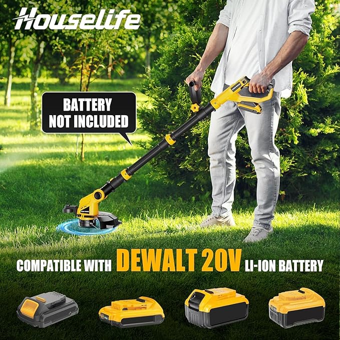 3 in 1 Cordless String Trimmer Compatible with DEWALT 20V MAX Battery(Tool Only), 12" Auto Feed Cordless Weed Eater, Lightweight Electric Weed Wacker & Edger for Lawn, Garden, Yard-Yellow
