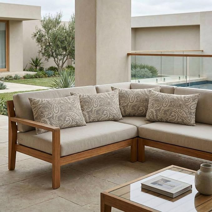 RSH DECOR: Designer Select Jumbo Lumbar Throw Pillows Set of 4 | 26" x 16" | Indoor Outdoor for Patio Furniture | Water & Fade-Resistant | Made in USA (Ayideal Fossil)