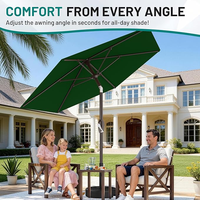 AreShark 7.5FT Patio Umbrella Table Market Umbrella w/Tilt and Crank, Heavy-Duty Outdoor Umbrellas for Pool, Deck, Garden and Backyard, Dark Green