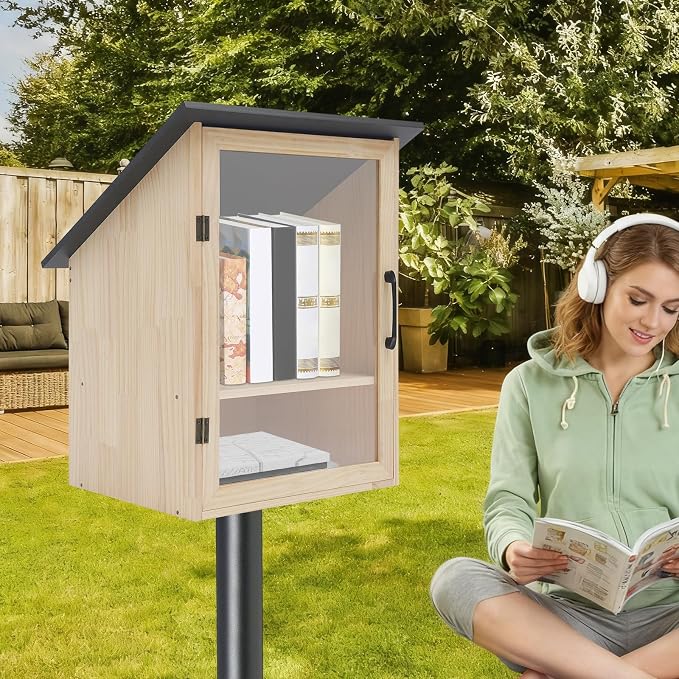 Outdoor Library Book Box Literature Exchange Kit Outdoor Wood Cabinet for Sharing Books Community Literature, Flyers, Newspapers (2 Tiers, 16 x 22.63in)