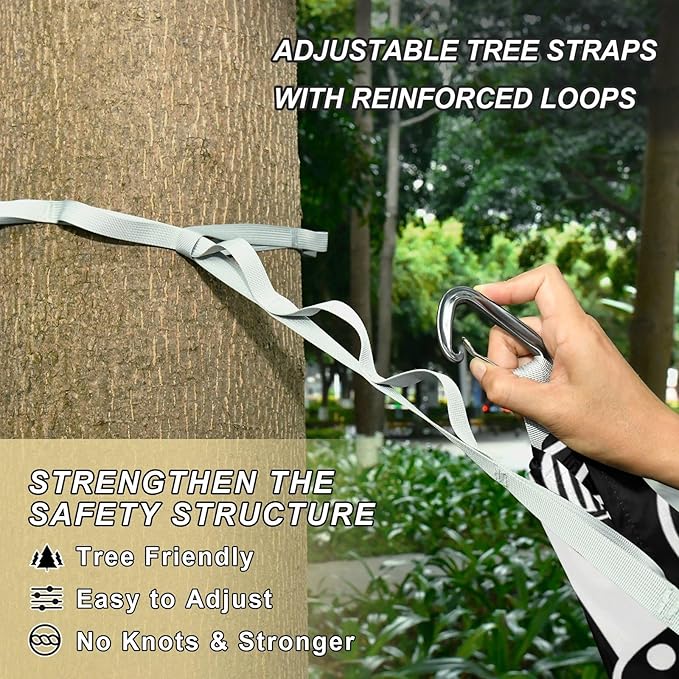 Black White Striped Retro Summer Cool 330lb Capacity Hammocks for Camping with Portabl Carry Bag Rope Hammock for Outside Patio Garden accesorios para campamento