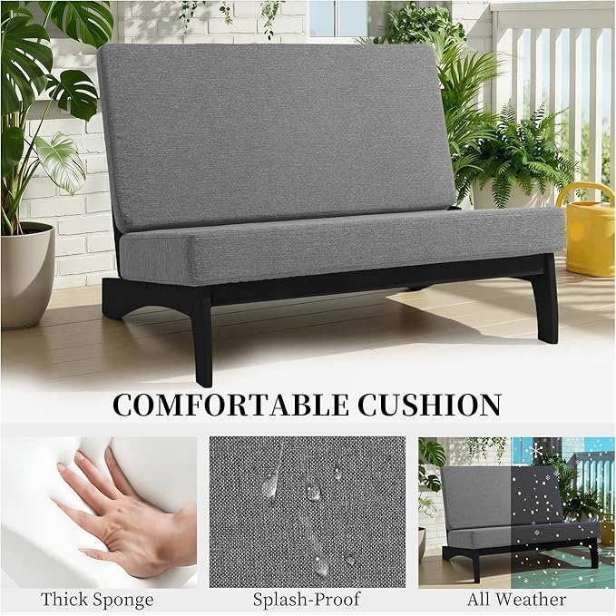 UIXE 7 Pieces Black Wood Patio Furniture Sets, 2 Patio Loveseat, 4 Patio Bistro Chair, All Weather Outdoor Sectional Sofa Furniture Backyard Conversation Set with Coffee Table - Gray