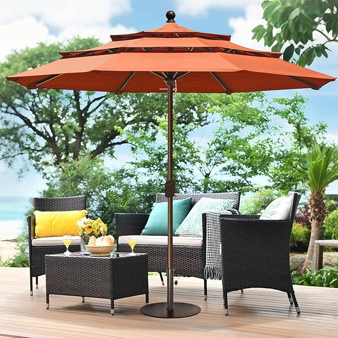 EliteShade USA 10-Year-Non-Fading 11ft 3-Tier Market Patio Umbrella, Commercial Grade Outdoor Table Umbrella with Crank Open, Windproof & UPF 50+ UV Protection, Heavy Duty Ventilation for Garden, Deck, Pool, Backyard, Beach & Bistro, No Tilt, Rust