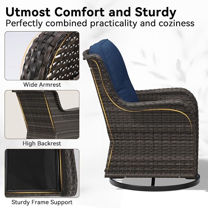 6 Piece Outdoor Wicker Patio Furniture Set, Outdoor Swivel Rocker Patio Chairs Set with Thickened Olefin Cushions, High Back and Deep Seating, Hand-Woven PE Rattan for Porch, Deck