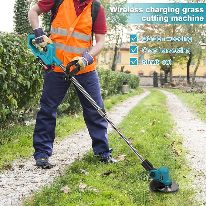 Cordless String Trimmer with Fast Charger, 2 X 2.1Ah Battery Powered Weed Wacker with Auto Line Feed, 21V Weed Eater, Lawn Edger, Cordless Grass Trimmer/Wheel Edger/Mini-Mower/Brush Cutter (Blue A)