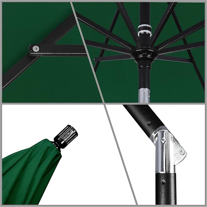 California Umbrella 11Ft Premium Sunbrella Patio Umbrella, Hand-Crank, Tilt-Collar, Black Frame, Forest Green Fabric
