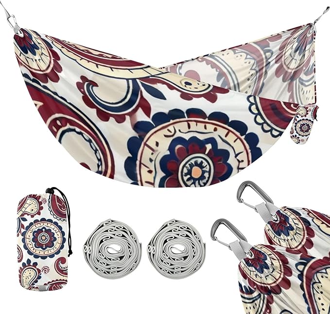 Vintage Paisley Outdoor Hammocks with Tree Straps Fabric Hammock for Camping & Hiking Essential