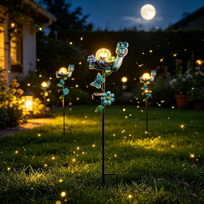 Solar Turtle Garden Stake Lights for Outside 2 Pack Metal Turtle Solar Light Outdoor Decor Waterproof Decorative Garden Stakes Yard Lawn Landscaping Ornaments Housewarming Gifts for Women Mom Grandma