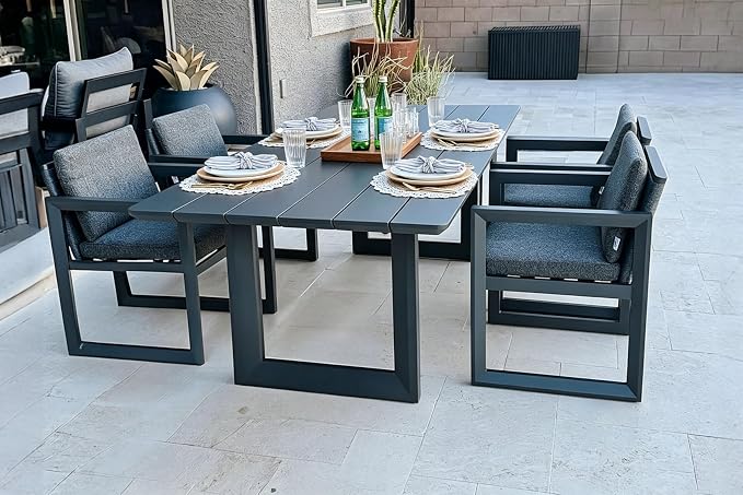 PURPLE LEAF Outdoor Dining Set for 4 Aluminum Luxury Patio Furniture Table and Chairs Set with Removable Thick Cushion Rectangular Patio Dining Sets for Small Backyard Porch Garden Deck, Grey
