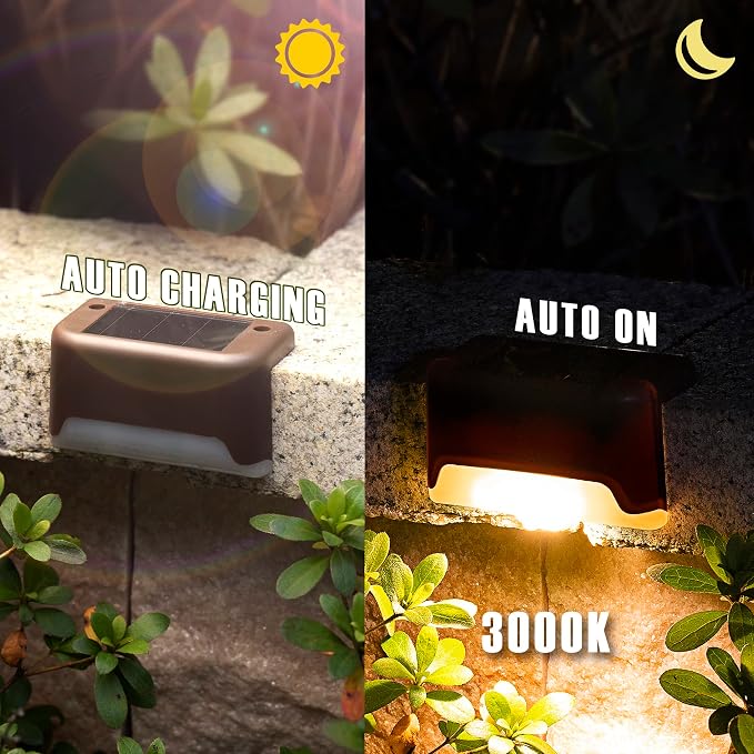 GIGALUMI Led Solar Deck Lights, 16 Pack，Waterproof, Warm White | LED Solar Deck Lights for Outdoor Stairs, Step, Fence, Railing, Yard and Patio