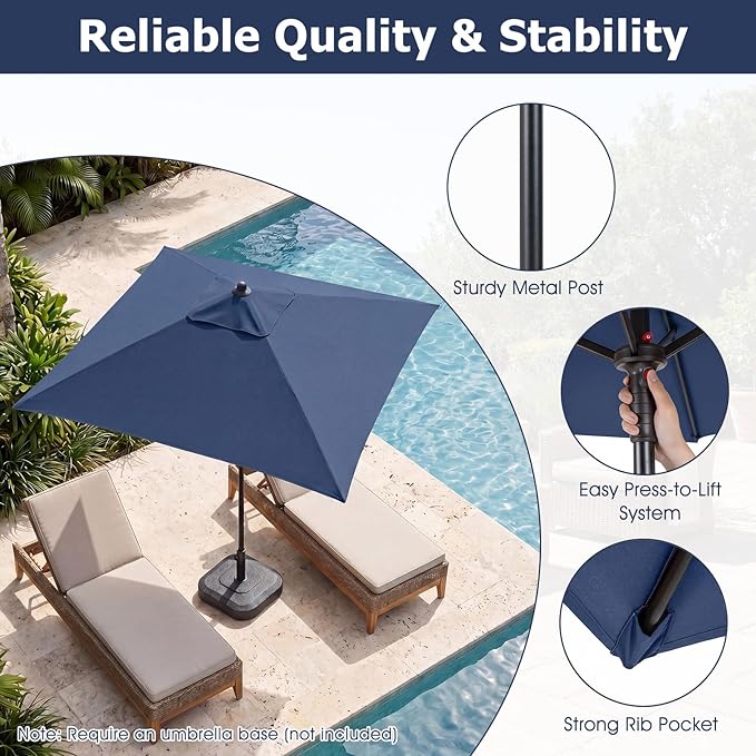 Tangkula 5 FT Patio Umbrella, Outdoor Table Market Umbrella with Quick-Release Button, 4 Sturdy Ribs, Fade Resistant & Waterproof Canopy, Sun-protective, for Garden, Poolside, Backyard (Navy)