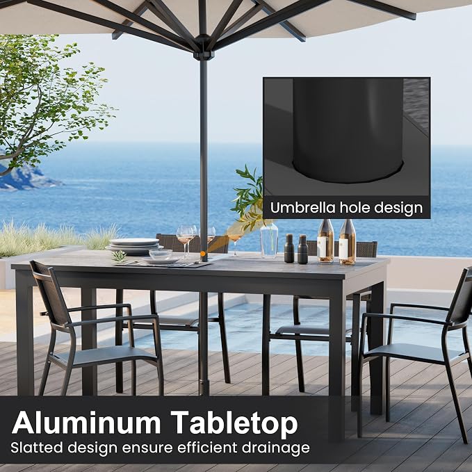 FansaFurn Aluminum Expandable Outdoor Dining Table, 62.6"-91.7" Adjustable Length Patio Dining Table for 4-10 Person, Aluminum Frame Plastic Stone Tabletop for Garden Porch Deck, Grey