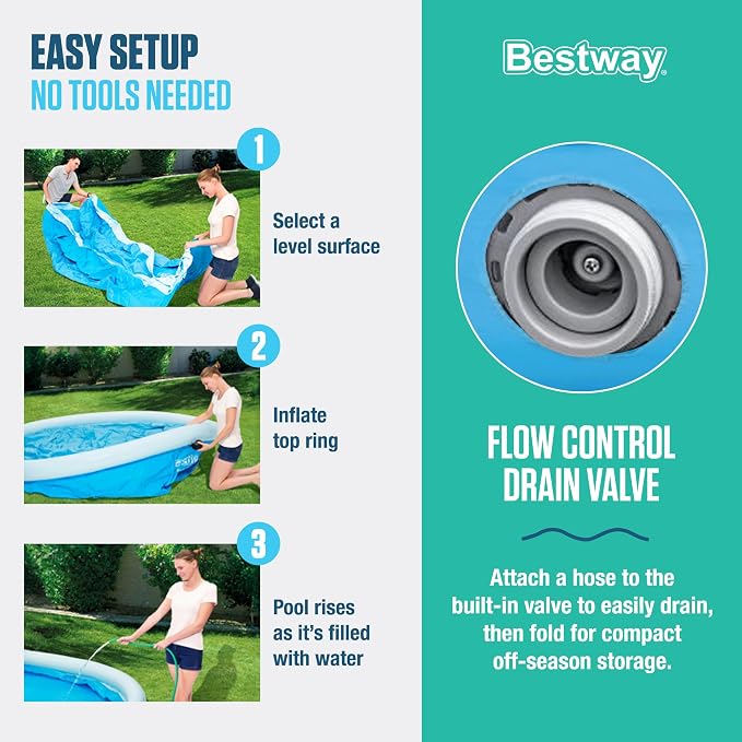 Bestway Fast Set 12 Foot x 30 Inch Round Inflatable Ring Above Ground Swimming Pool Set Easy Setup Backyard Outdoor Family Pool with Filter Pump
