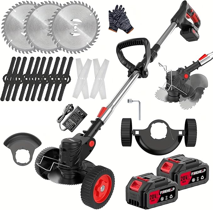 Firenheip Cordless Lawn Mower, Portable Wireless Grass TrimmerWith 2 Large Batteries & 3 Blades, Suitable for All lawns. (Matte Black)