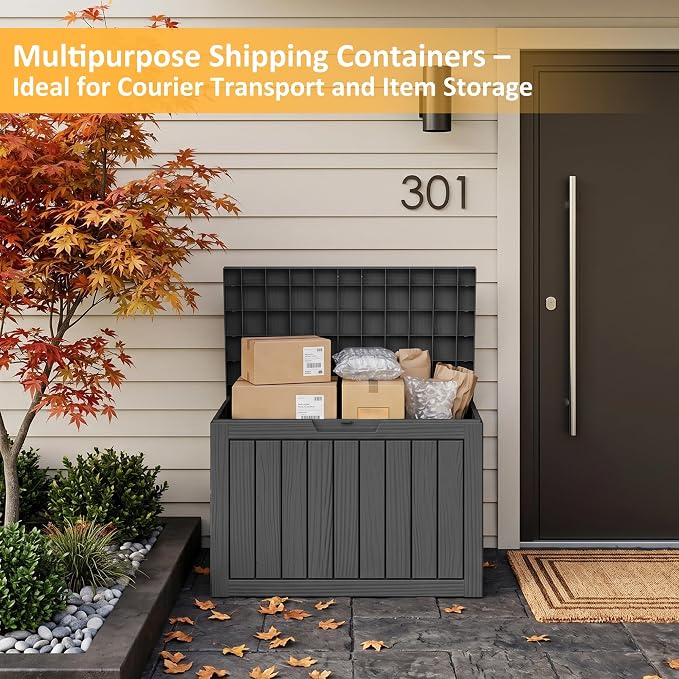 Package Delivery Box, Lockable Resin Outdoor Package, Waterproof Deck Box for Porches, Patios, Indoor & Outdoor Use (55 Gallon, Black)