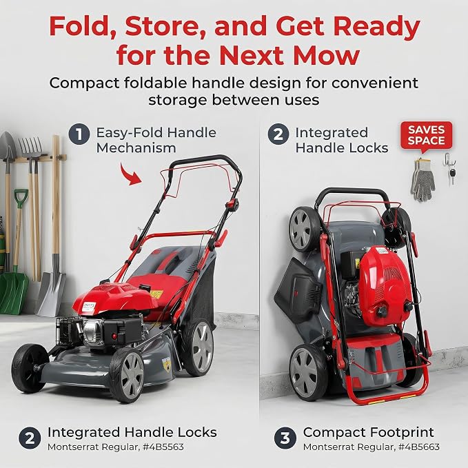 173cc Gas Lawn Mower, Self-Propelled Rear Wheel Drive, Adjustable 3-Speed Settings, 20" Cutting Width, 60L Grass Catcher, Ideal for Large Lawns, Easy Start & Efficient Grass Collect Red