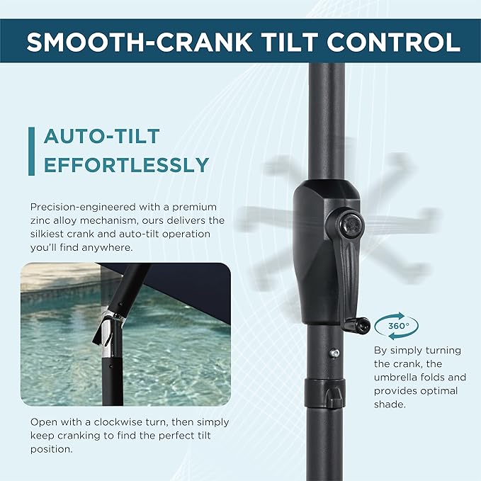 9FT Outdoor Patio Umbrella with Crank Lift & Auto Tilt - Market Umbrella, 8 Heavy-Duty Ribs, UV Resistant & Water-Repellent for Garden, Deck, Poolside & Backyard