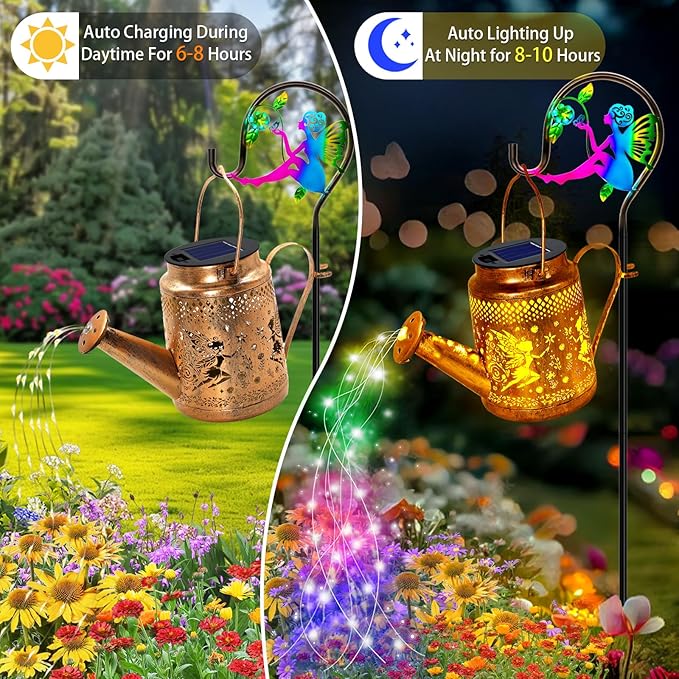 Solar Watering Can Lights, Fairy Hanging Lanterns Outdoor, Gardening Gifts for Mom Women Grandma Birthday, Waterproof Solar Lights Garden Decor for Outside Yard Art Patio Porch Lawn Backyard, 2 Pack