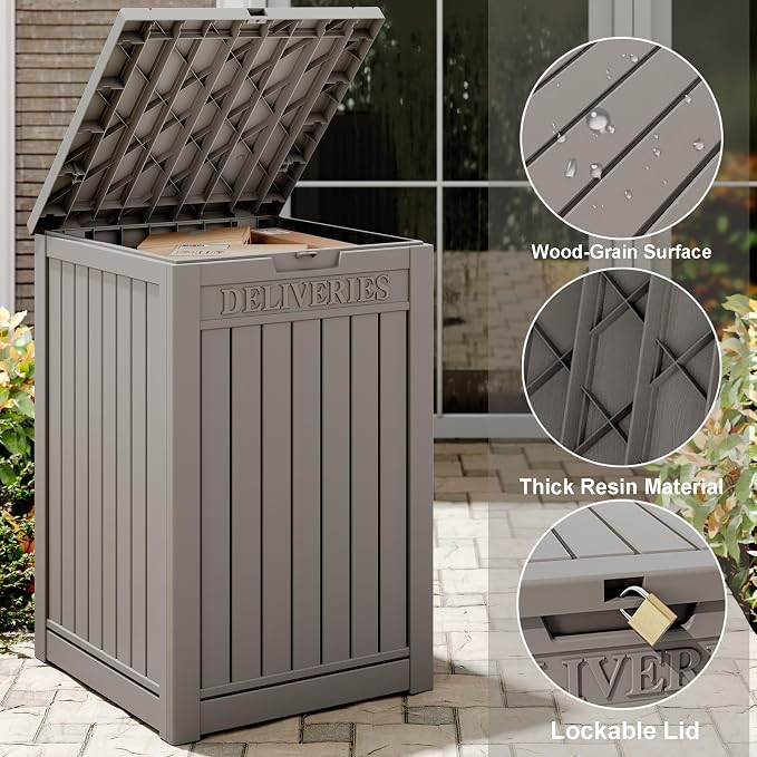 LHBGO Package Delivery Box for Outside, 48 Gallon Storage with Lockable Secure, Large Resin Outdoor Package Drop Container