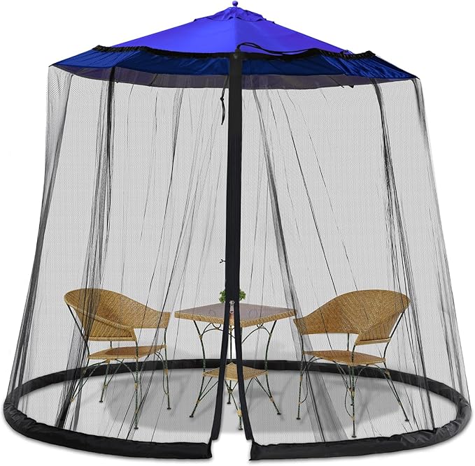 Patio Mosquito Netting - Mosquito net for Patio Garden and Outdoor Umbrellas with Adjustable Elastic Cord and Zipper Umbrella net