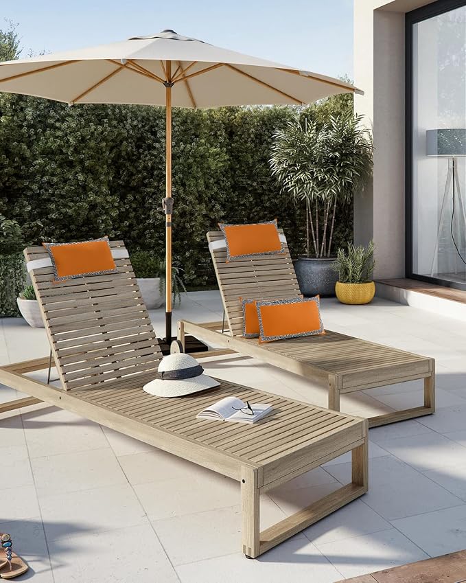 Outdoor Pillows Covers with Inserts Chinese Style Pattern Orange Background Waterproof Recliner Pillow with Adjustable Strap Throw Pillows for Patio Furniture Pool Lounge Chair, 11x16 inch, 1PCS