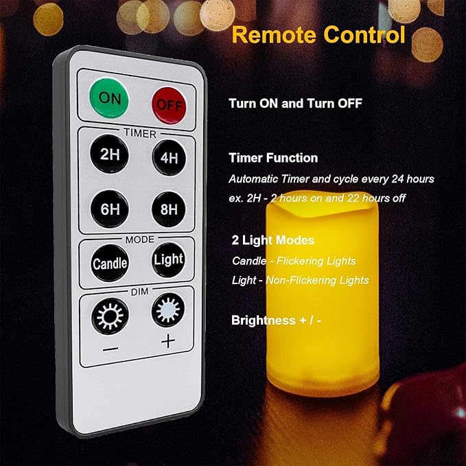 3”X3” Outdoor Flameless Candles Battery Operated LED Waterproof Pillar Candles with Remote Timer Electric Flickering LED Lights for Christmas, Halloween, Wedding, Home, Garden Decorations 2 Pack