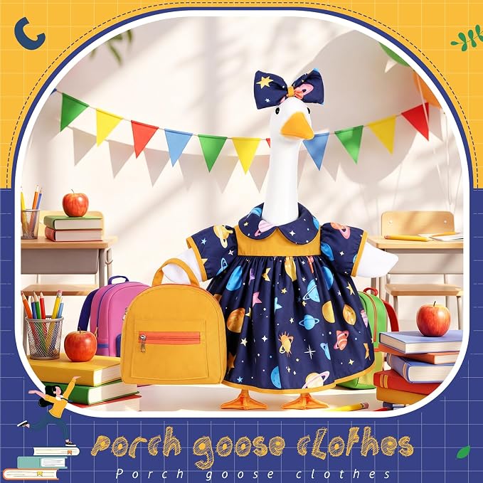 Mindsoft Back to School Porch Goose Outfit Teacher Goose Clothes Costume Statues Decor for 23" School Classroom Lawn Garden Patio Outdoor Statues(Backpack Style - Navy Blue)