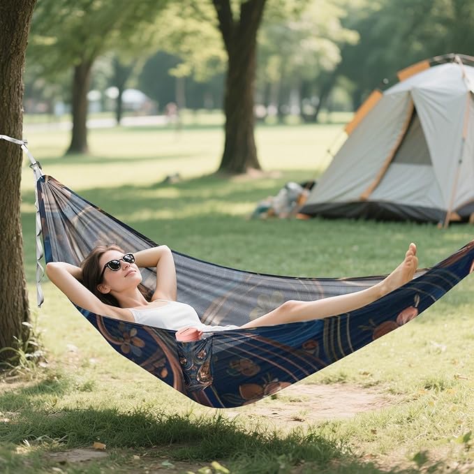 Luxury Blue Paisley Outdoor Hammocks with Tree Straps Fabric Hammock for Camping & Hiking Essential