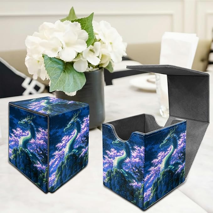 Purple Tree Dragon Card Deck Box for MTG, Personalized Card Storage Case Fits 120+ Sleeved Cards, Premium Leather TCG Box with Strong Magnetic Closure for Magic, CCG, PTCG, Baseball Cards