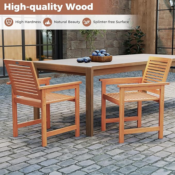 Tangkula 5 Pieces Patio Wood Dining Set, Outdoor Rectangular Table and Chairs, Outside Furniture Set for Deck, Garden and Backyard