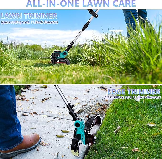 25000 RPM Electric Weed Wacker, 8000mAh Battery, 12″ Brushless Cordless 4-in-1 Brush Cutter/Weed Eater/String Trimmer/Grass Trimmer, Electric String Trimmer 2 Batteries and Charger