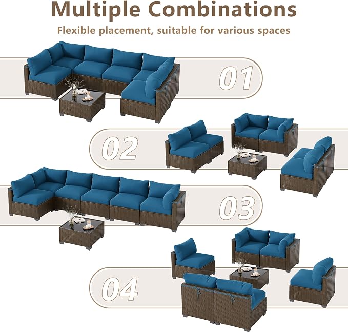 LOUVIXA 7 Piece Outdoor Patio Furniture Set, Outdoor Sectional Sofa, Wicker Rattan Patio Furniture, Patio Conversation Set with Coffee Table & Cushions