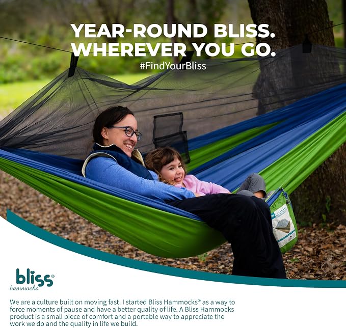Bliss Hammocks BH-406XLS-N-MM Hammock in a Bag w/ Mosquito Net & Adjustable Tree Straps, 54-in. Wide, Weather & UV Resistant, 350 Lb. Capacity (Mermaid)