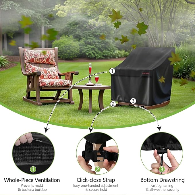 RICHIE Patio Chair Covers Waterproof, 600D Oxford Lounge Deep Seat Outdoor Furniture Covers with Air Vents, Fits 38"W x 40"D x 31"H (Black, 1 Pack)