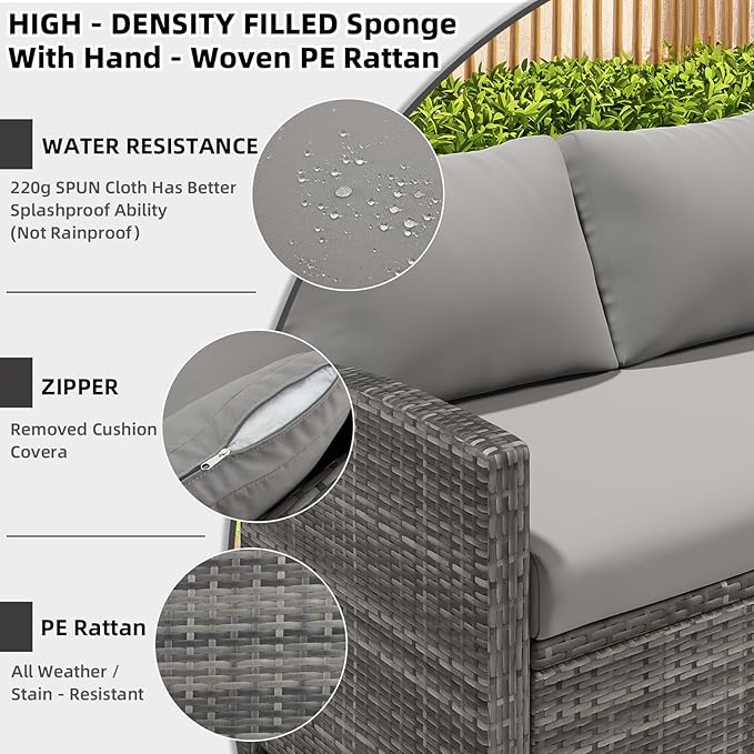 AECOJOY Outdoor Patio Furniture Set with Waterproof Cover, 7 Pieces Clearance Sectional Rattan Dining Table&Chairs, All Weather Wicker Conversation Sofa Couch, Grey Cushions&Grey Rattan