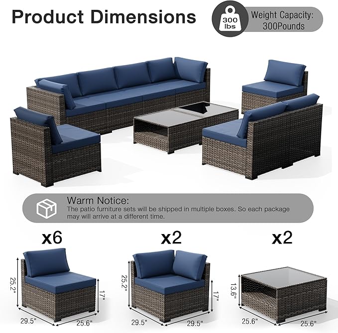 Joyside 10-Piece Patio Furniture Set, Rattan Outdoor Sectional Wicker Patio Conversation Set with Cushions and Coffee Table