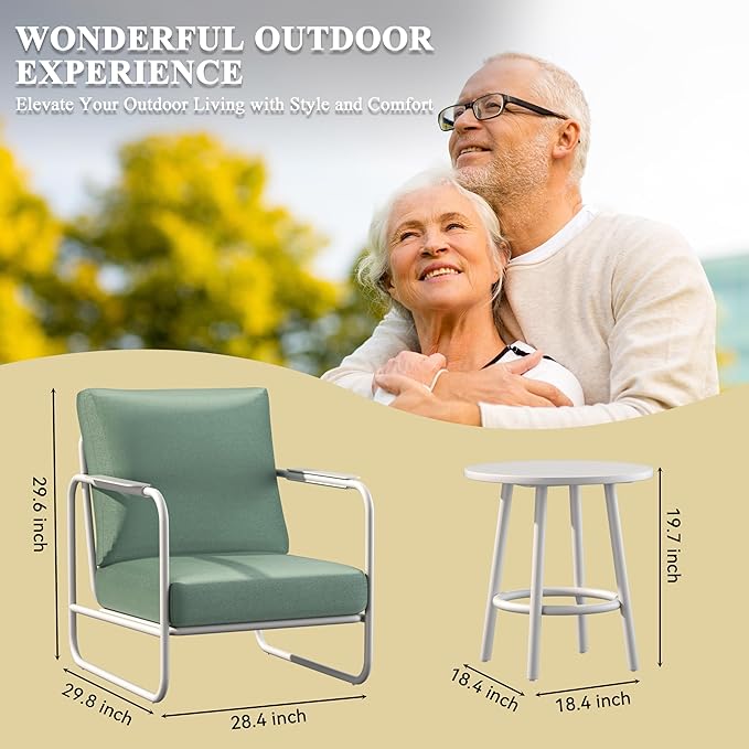 3-Piece Aluminum Patio Furniture Set, Spacious Deep Seating Chairs with 6-Inch Thick Cushions and Coffee Table, All-Weather Rust-Resistant Outdoor Seating for Backyard, Deck, Porch, Balcony