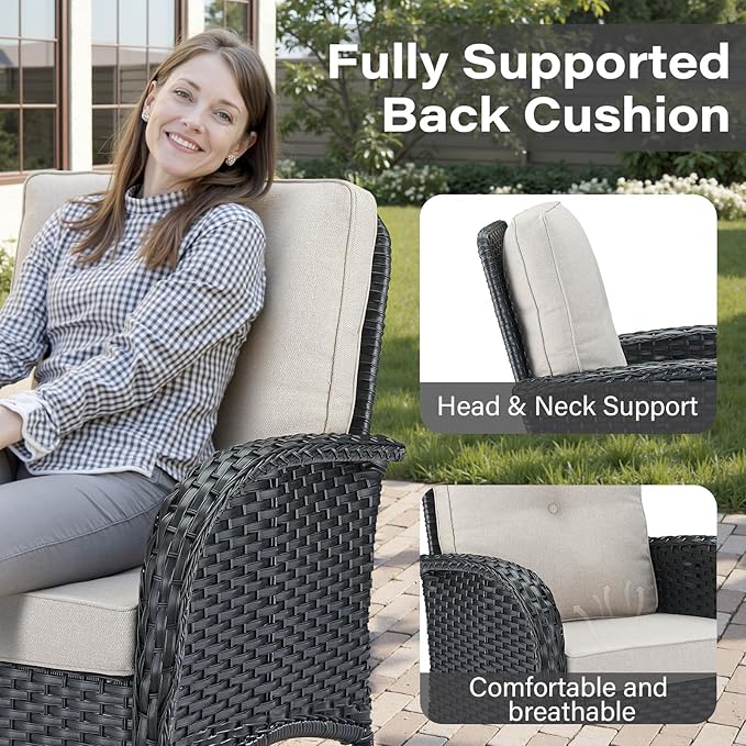 Belord Patio Rocking Chairs Wicker Set - Outdoor Rocking Chairs Set of 2 with Side Table, 3 Piece Patio Rocker Furniture Set with Water-Resistant Cushions for Porch Balcony Backyard Black