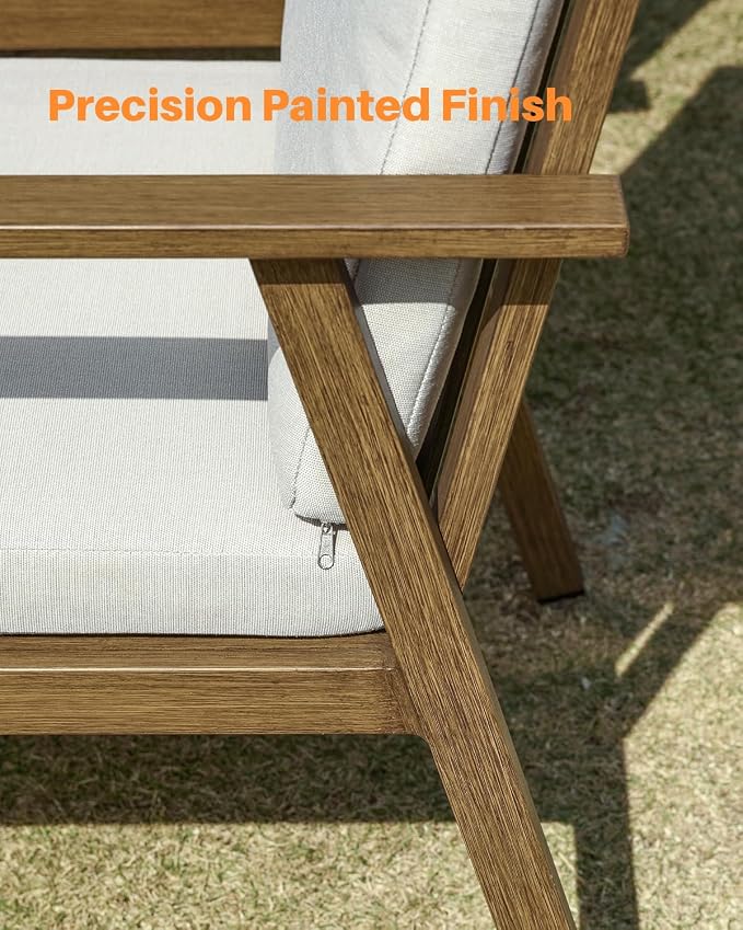 Outdoor Swivel Patio Dining Chair Set of 2, Never-Rust Outdoor Aluminum Patio Swivel Chairs with Cushions, Patio Dining Furniture Chairs Set for Garden, Backyard, Porch, Lawn, Teak
