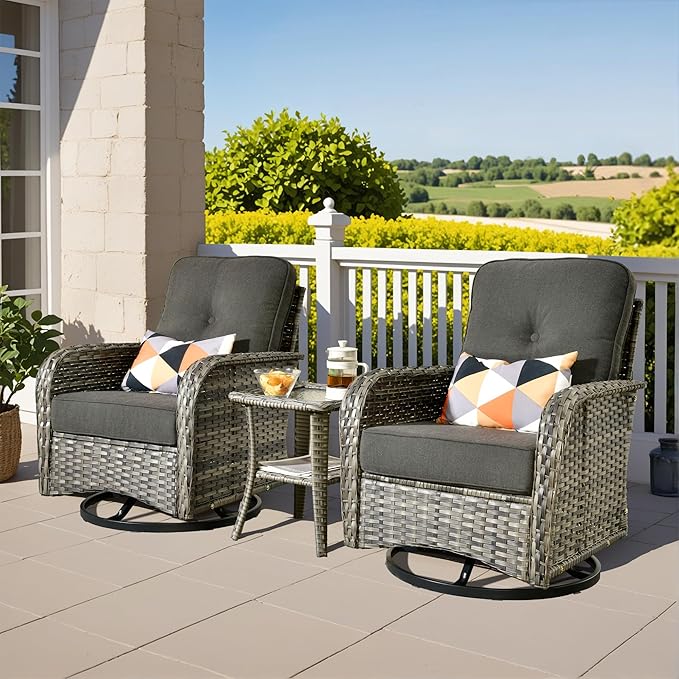 3 Pieces Outdoor Patio Furniture Set, Outdoor Wicker Rocking Patio Chairs Set of 2 with Coffee Table, All Weather Rattan Front Porch Chairs for Backyard, Garden, Poolside, Black