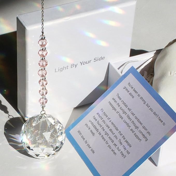 Light By Your Side Rainbow Maker, Sympathy Gifts for Loss of Loved One | Matching Gift Card, Gift Box & Bag | Memorial Gift | Crystal Ball Suncatcher | Bring Comfort, Hope & Love | Memory Rose