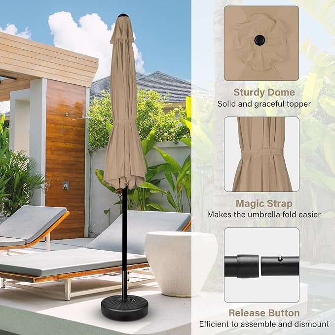 Simple Deluxe 7.5ft Patio Umbrella Outdoor Table Market Yard Umbrella with Push Button Tilt/Crank, 6 Sturdy Ribs for Garden, Deck, Backyard, Pool, Tan
