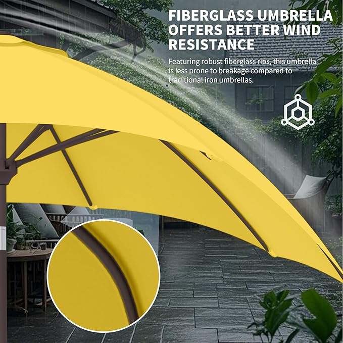 Kingdura 9FT Outdoor Patio Umbrella, Market Table Umbrella with Push Button Tilt and Crank, 8 Sturdy Fiberglass Ribs, UV Protection for Pool, Lawn, Deck, Backyard, Garden (Yellow)