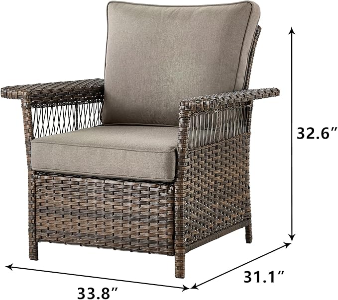 Outdoor Patio Chairs Wicker Chair - 2 Piece Rattan Patio Furniture Chairs Set with Sturdy Frame,All-Weather PE Wicker and Comfortable Cushions for Outside Porch Deck Balcony(Brown/Grey)