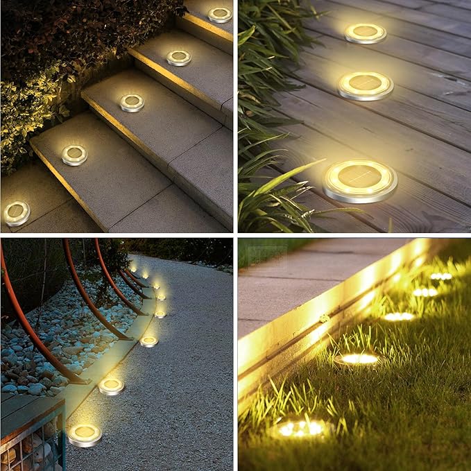 vighep Solar Ground Lights, 18 Pack Flat Solar Light Outdoor Waterproof, Bright LED Solar Disc Lights, 3000K Warm White Landscape Lighting for Outside Yard Garden Pathway Driveway Lawn