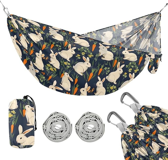 Camping Hammock Outdoor Hammocks for Outside Rabbits Carrots Beach Trees Portable Lightweight with Pockets Tree Straps Indoor