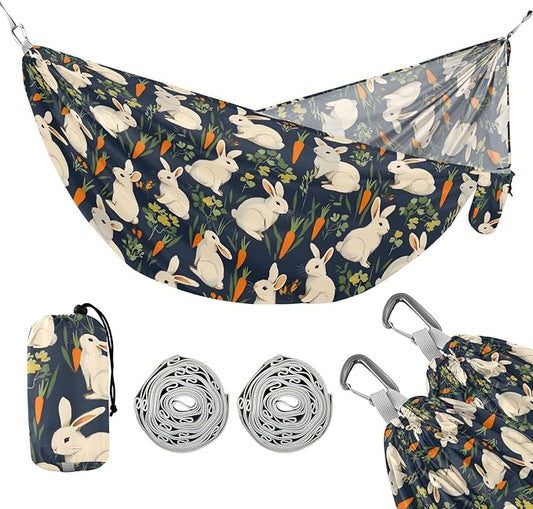Camping Hammock Outdoor Hammocks for Outside Rabbits Carrots Beach Trees Portable Lightweight with Pockets Tree Straps Indoor