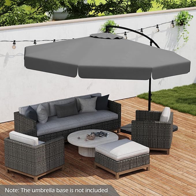 Tangkula 10FT Offset Hanging Umbrella with Cover, Patio Cantilever Umbrella w/ Easy Tilt Adjustment, Crank, Ruffled Edge, 8 Ribs, Sun-Protective Canopy, Heavy-Duty Outdoor Parasol for Pool Garden Deck (Gray)