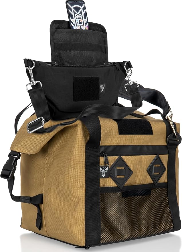 Xtreme Sight Line ~ AQUA G CUBƎ 25 Waterproof + SLING Cross-Body Faraday Bag ~ Protects Against EMP/CME/EMF/RF ~ Diamond Form Faraday Lined Interior ~ Coyote Brown Combo