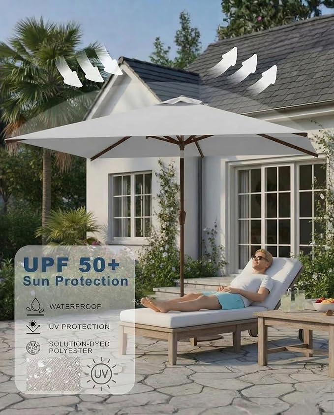 6.5x10FT Patio Umbrella, Outdoor Umbrella with Push Button Tilt and Crank, 8 Sturdy Ribs, UV Protection & Waterproof Market Umbrella for Pool, Backyard, Beach,Deck (Light Gray)